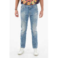 Blugi slim fit Denim Distressed Slim Fit Jeans With Logoed Plate Barbati