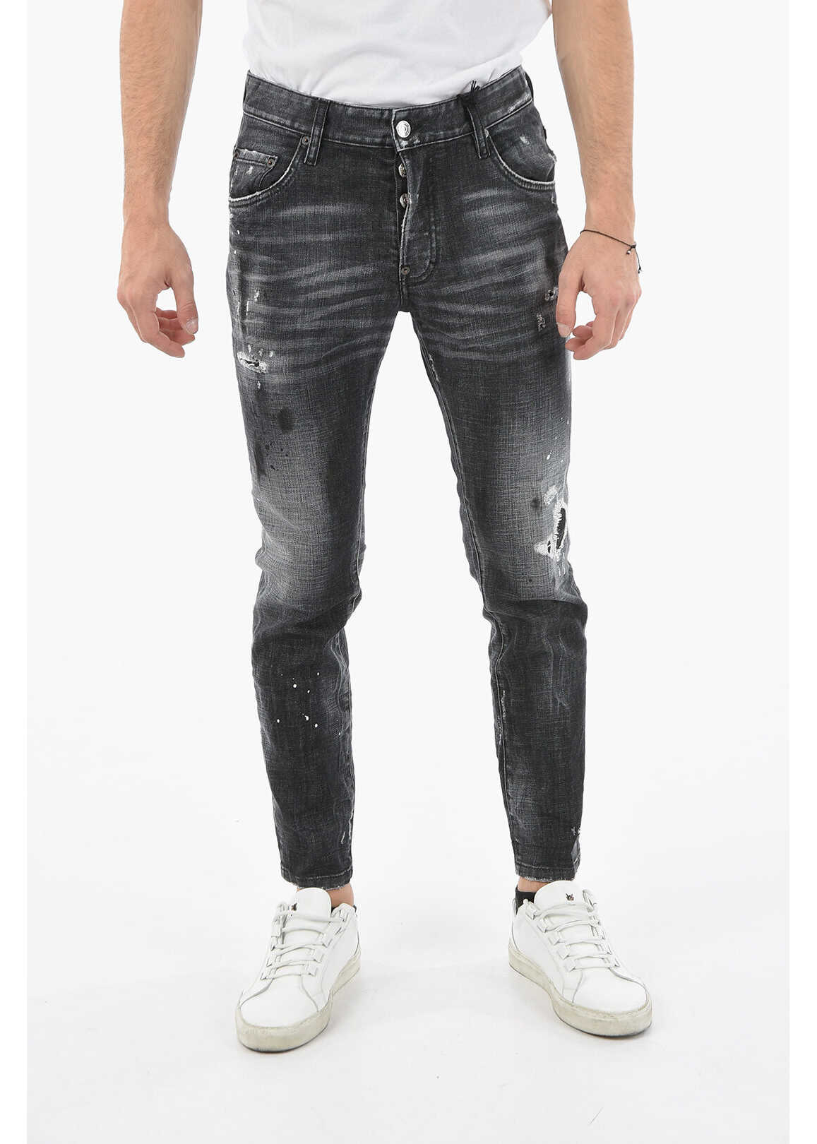 DSQUARED2 Straight-Leg Skater Delavé Denims With Distressed Effect 16C Gray