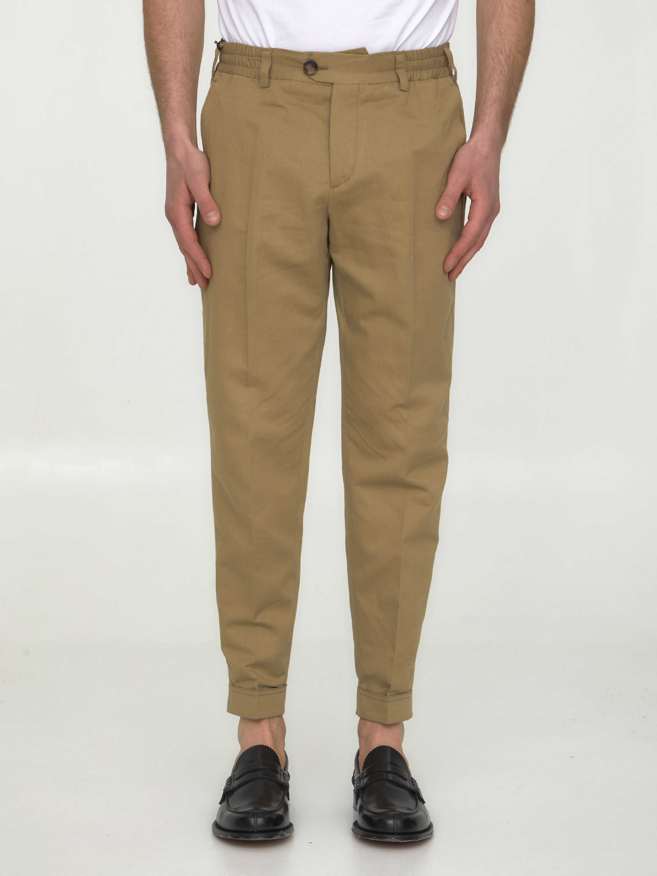 PT TORINO Cotton And Linen Trousers Beige