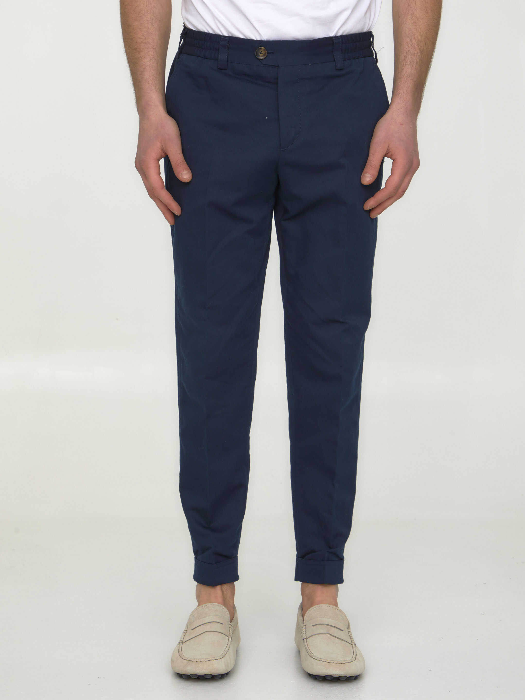 PT TORINO Cotton And Linen Trousers Blue