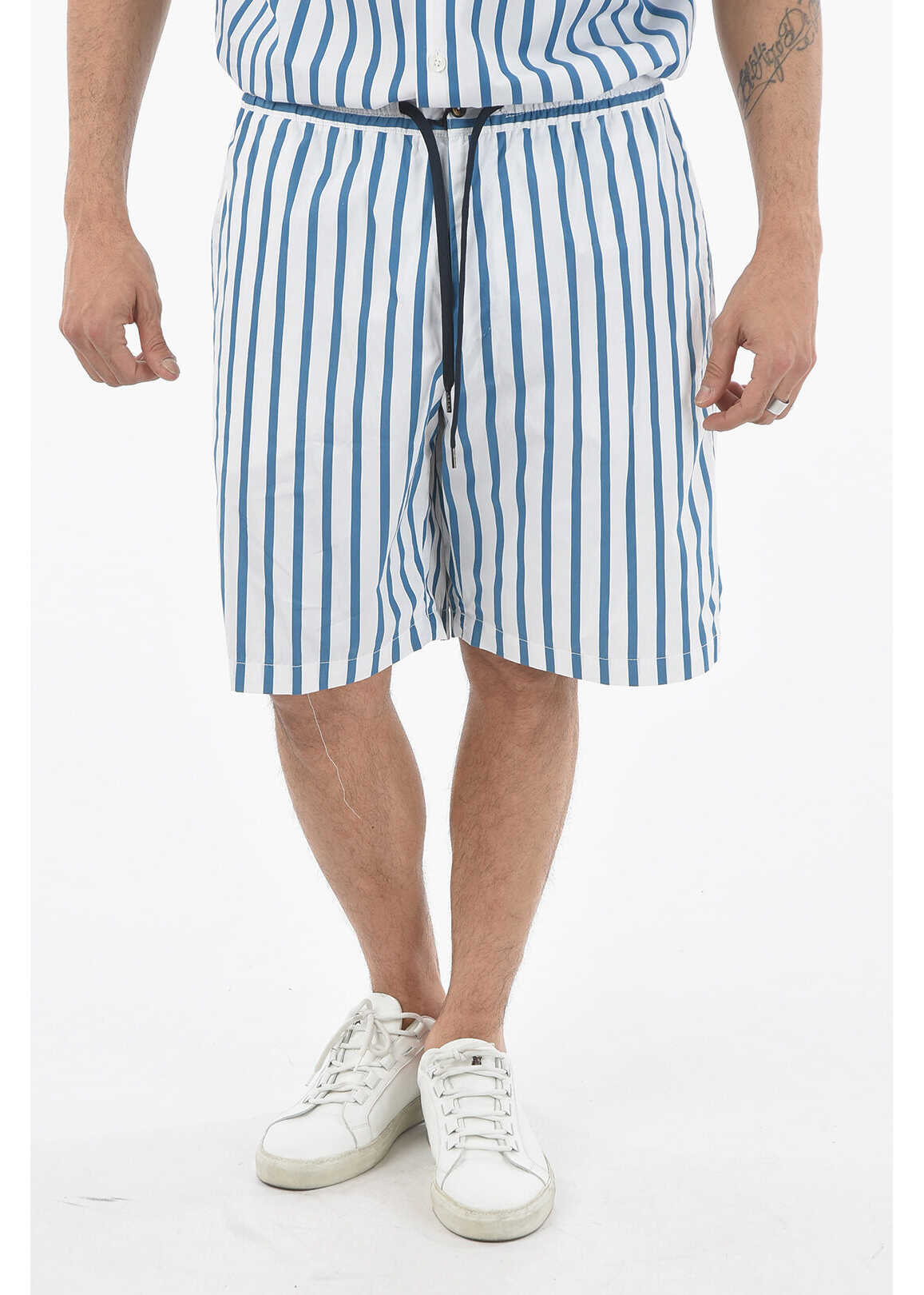 PT01 Awning Striped 4 Pockets Shorts With Drawstring On The Waist White