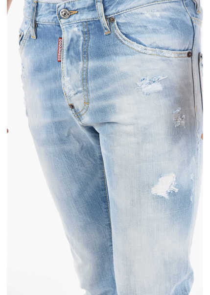 Blugi drepti DSQUARED2 Distressed Cool Guy Denims With Back Logo Patch Light Blue Barbati (BM 9607535) 3
