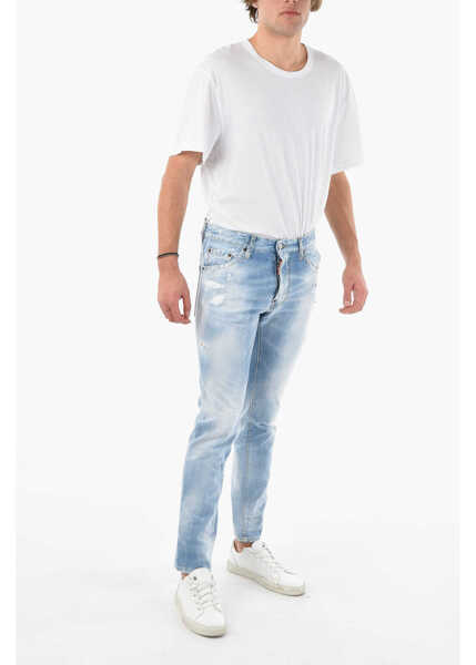 Blugi drepti DSQUARED2 Distressed Cool Guy Denims With Back Logo Patch Light Blue Barbati (BM 9607535) 4