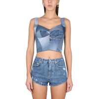Bluze Patchwork Denim Bustier Femei