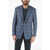 CORNELIANI District Check Virgin Wool And Flax Side Vents Notch Lapel G Blue
