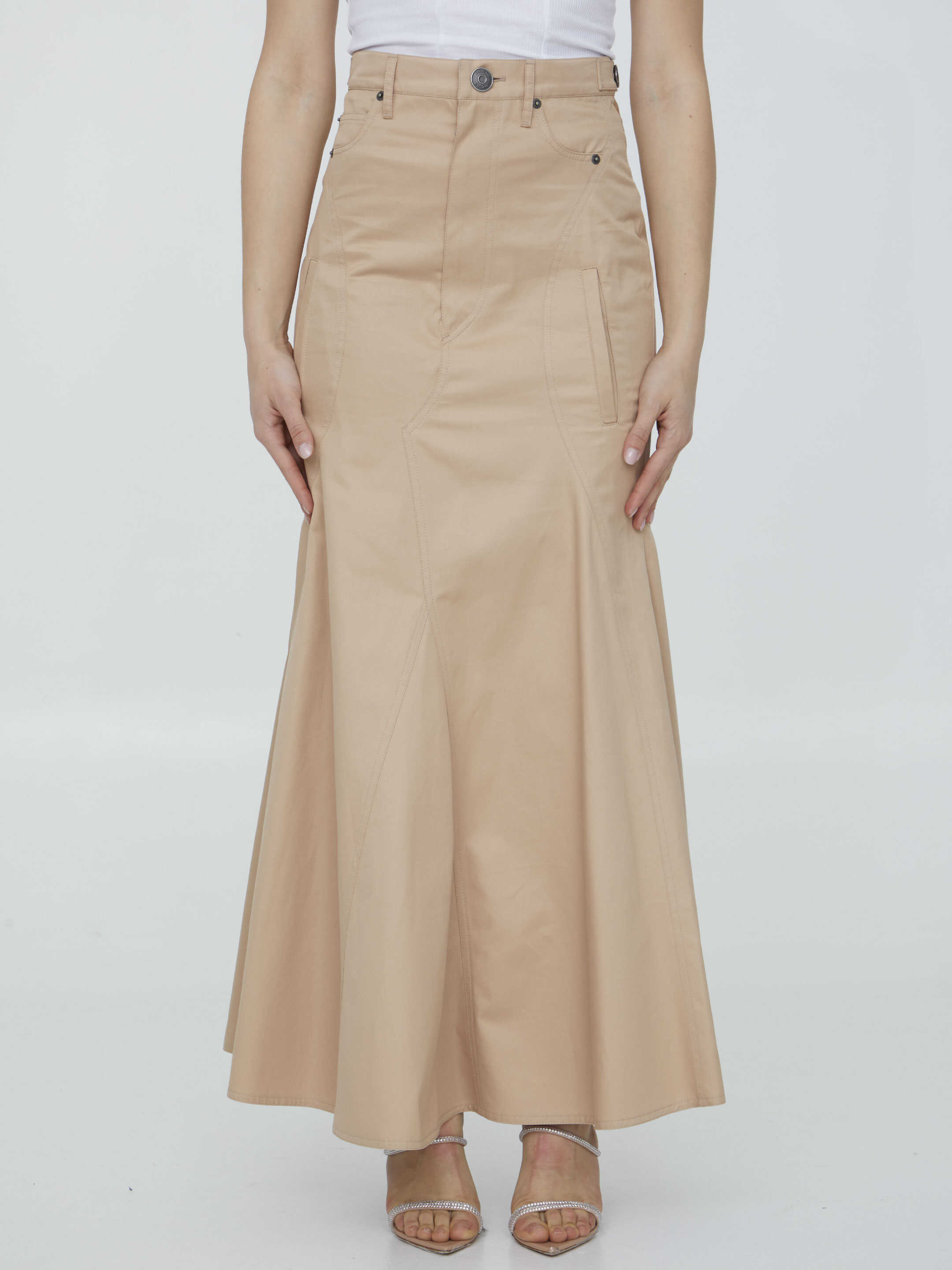 Burberry Cotton Gabardine Long Skirt Beige