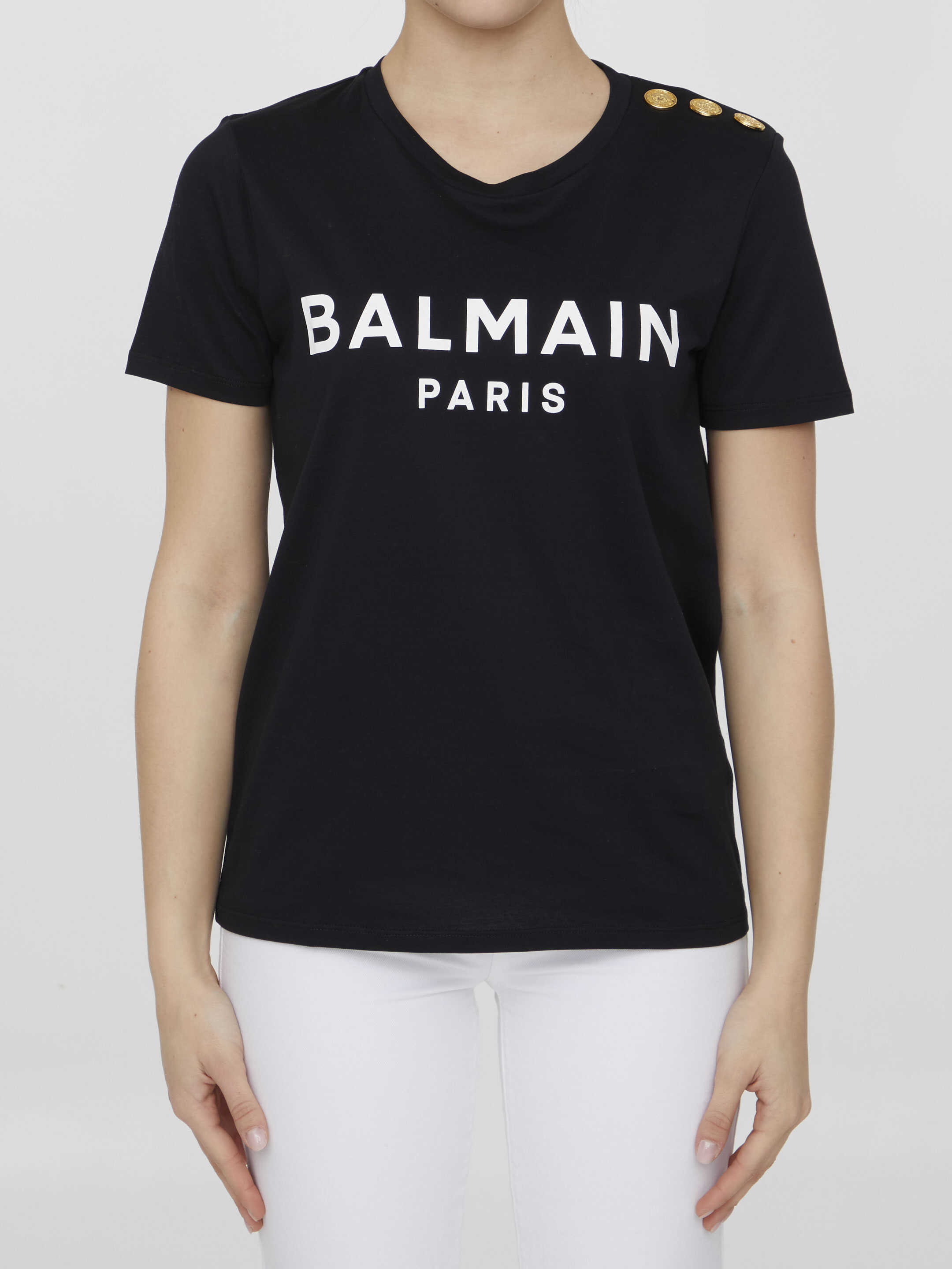 Balmain Cotton T-Shirt With Logo Black/white