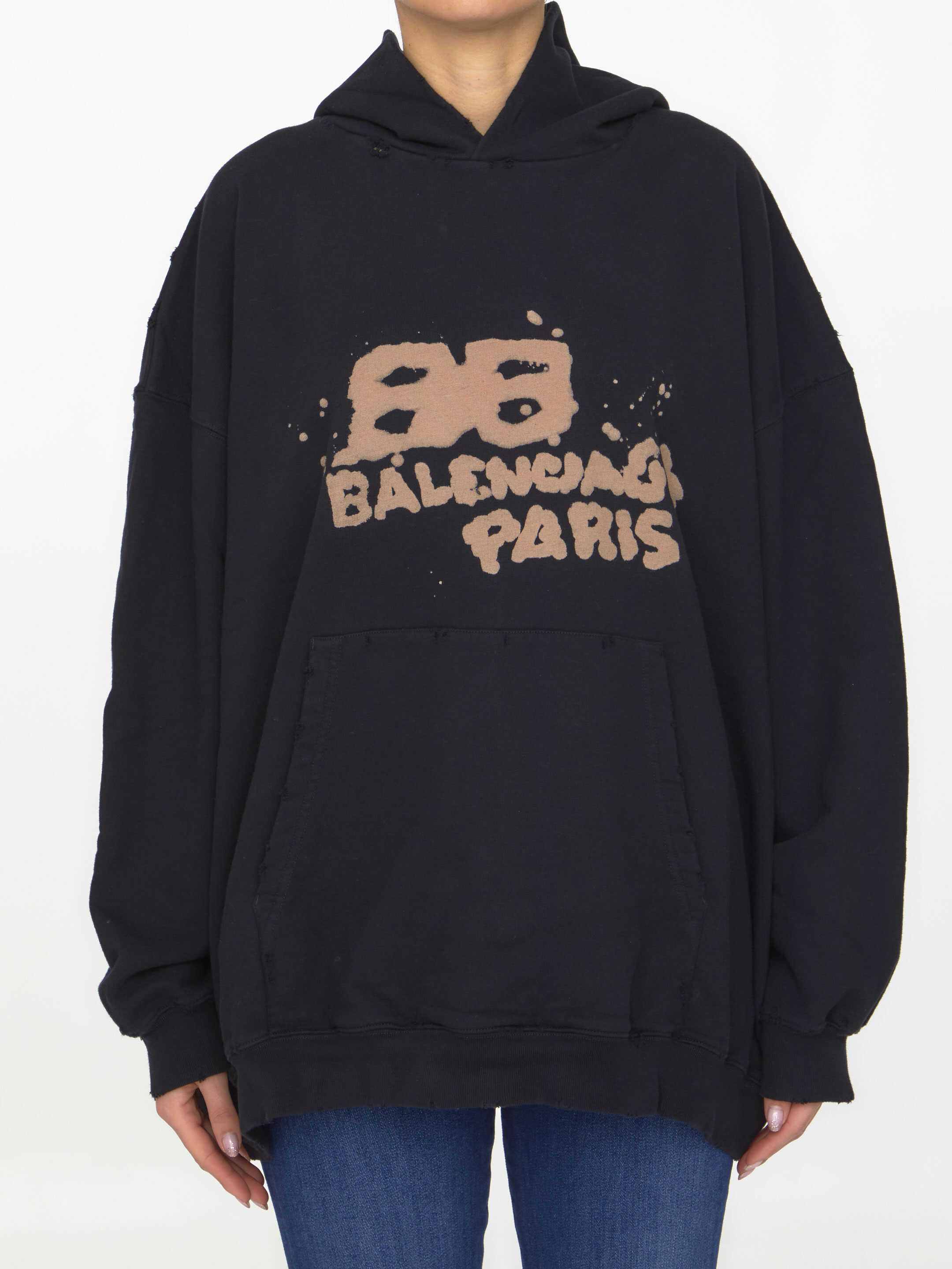 Balenciaga Hand Drawn Bb Icon Large Fit Hoodie BLACK