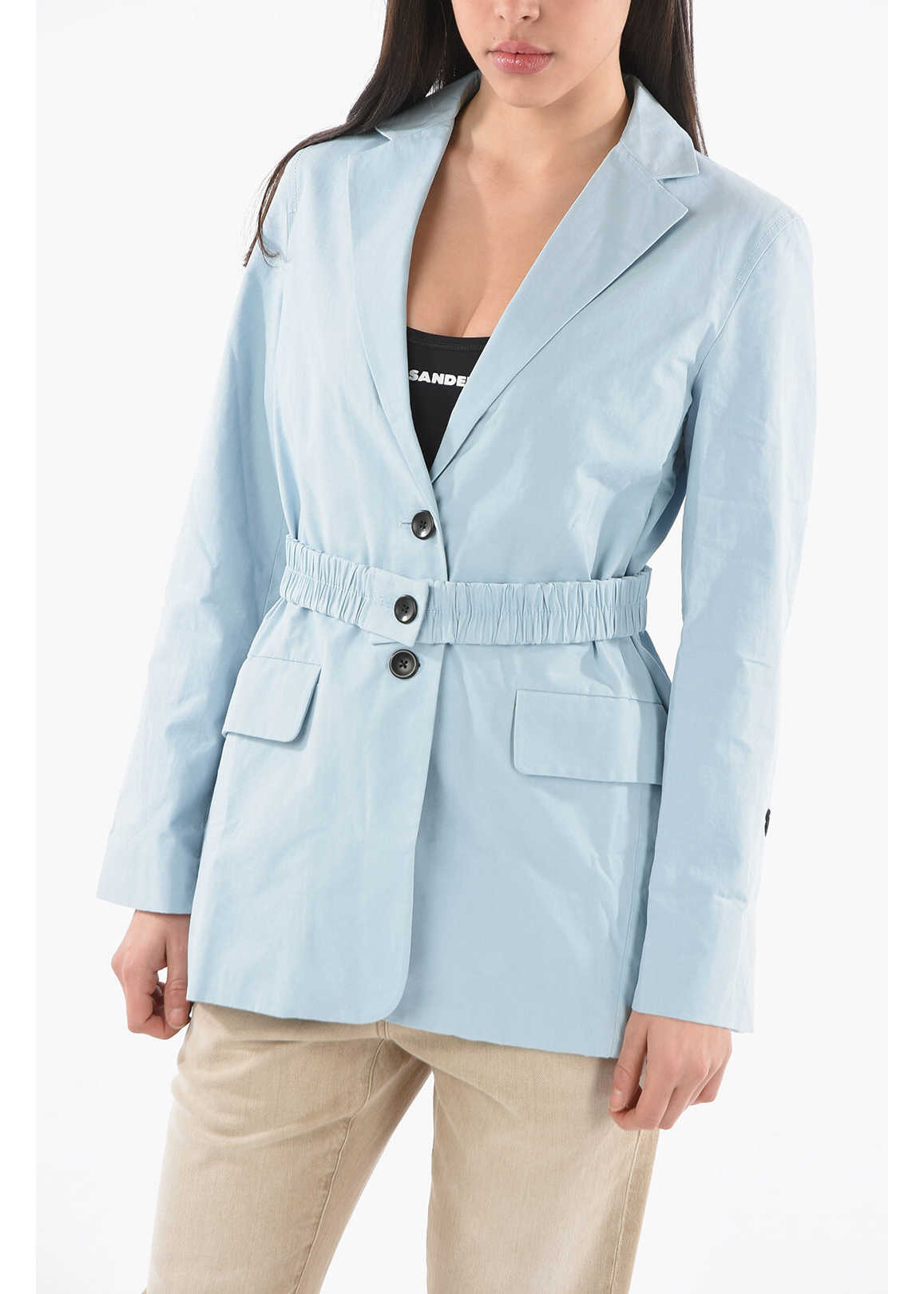 Proenza Schouler White Label Elastic Belted Blazer With Flap Pocket Light Blue