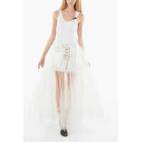 Fuste scurte Dama - Fuste scurte Unravel Ben Taverniti Fringed Denim Miniskirt With Tulle White Femei (BM 9619889) - B-mall.ro