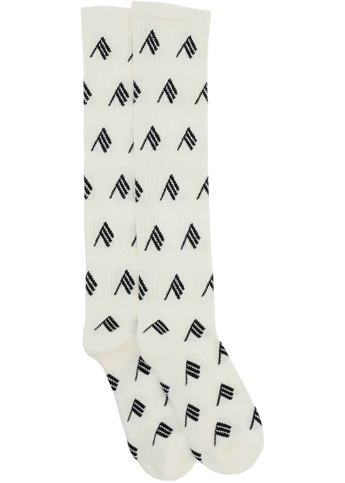 THE ATTICO Logo Short Sports Socks WHITE BLACK