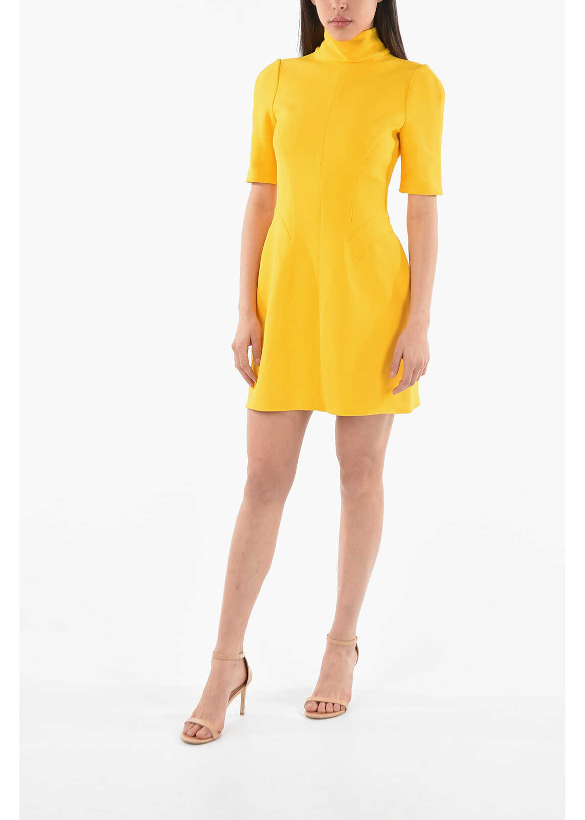 Proenza Schouler Short Sleeve Mini Dress With Turtleneck Yellow