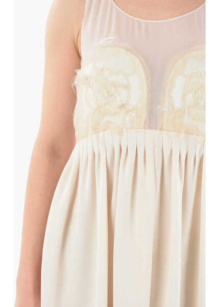 Rochii lungi Maison Margiela Mm1 Sleeveless Silk Dress With Chiffon Embroidered Bodice An White Femei (BM 9623675) 3