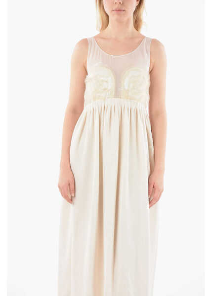 Rochii lungi Maison Margiela Mm1 Sleeveless Silk Dress With Chiffon Embroidered Bodice An White Femei (BM 9623675) 4