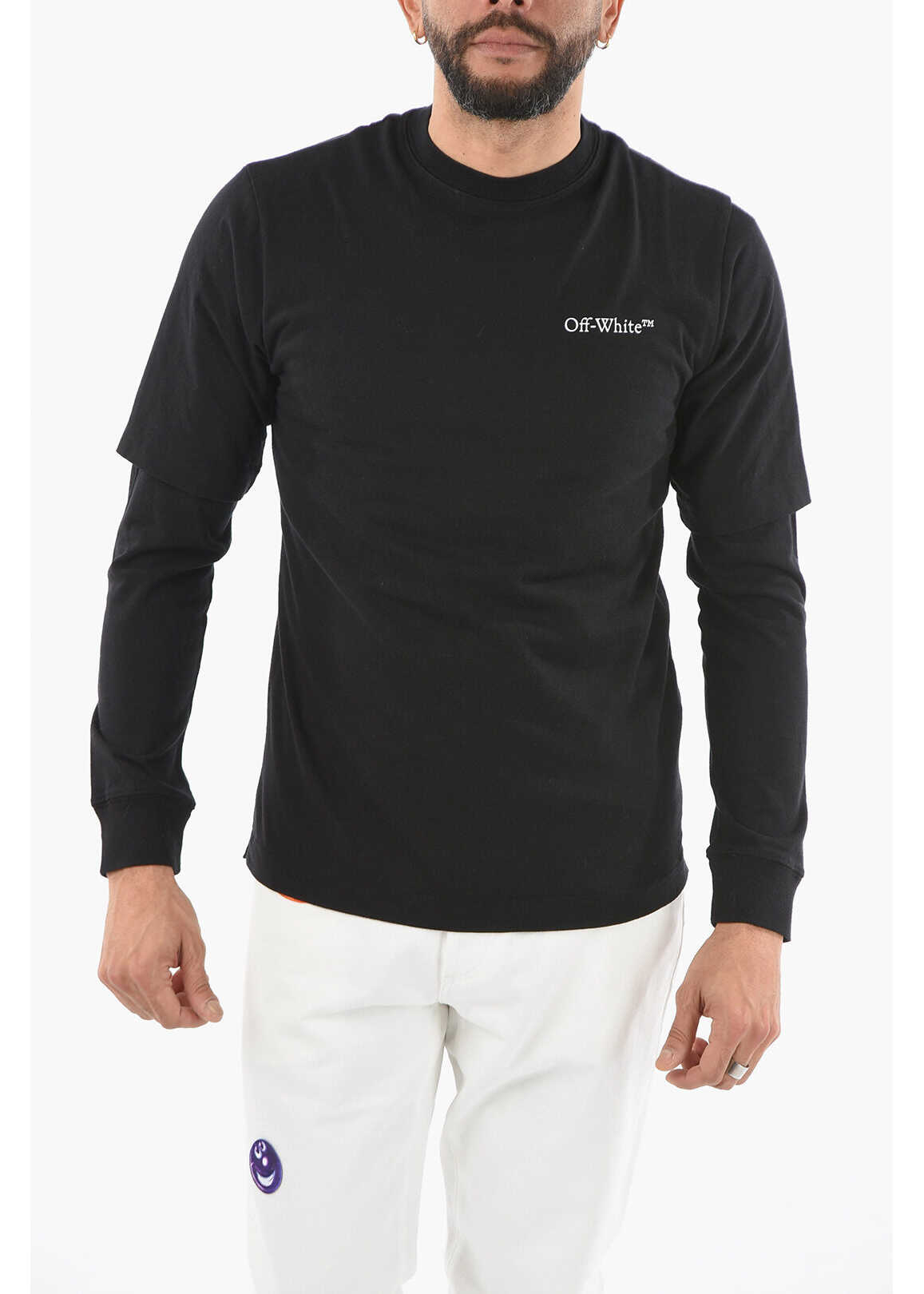 Off-White Crew Neck Caravaggio Crownin Cotton Sweatshirt Black