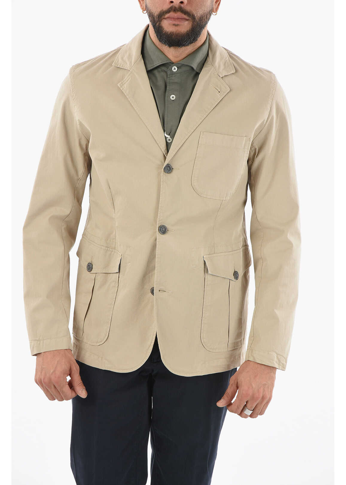 Woolrich Cotton Twill Notch Lapel 3-Button Blazer Beige