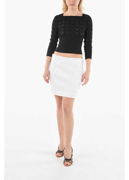 Fuste scurte Bottega Veneta Check Patterned Bodycon Miniskirt White Femei (BM 9625127) 4