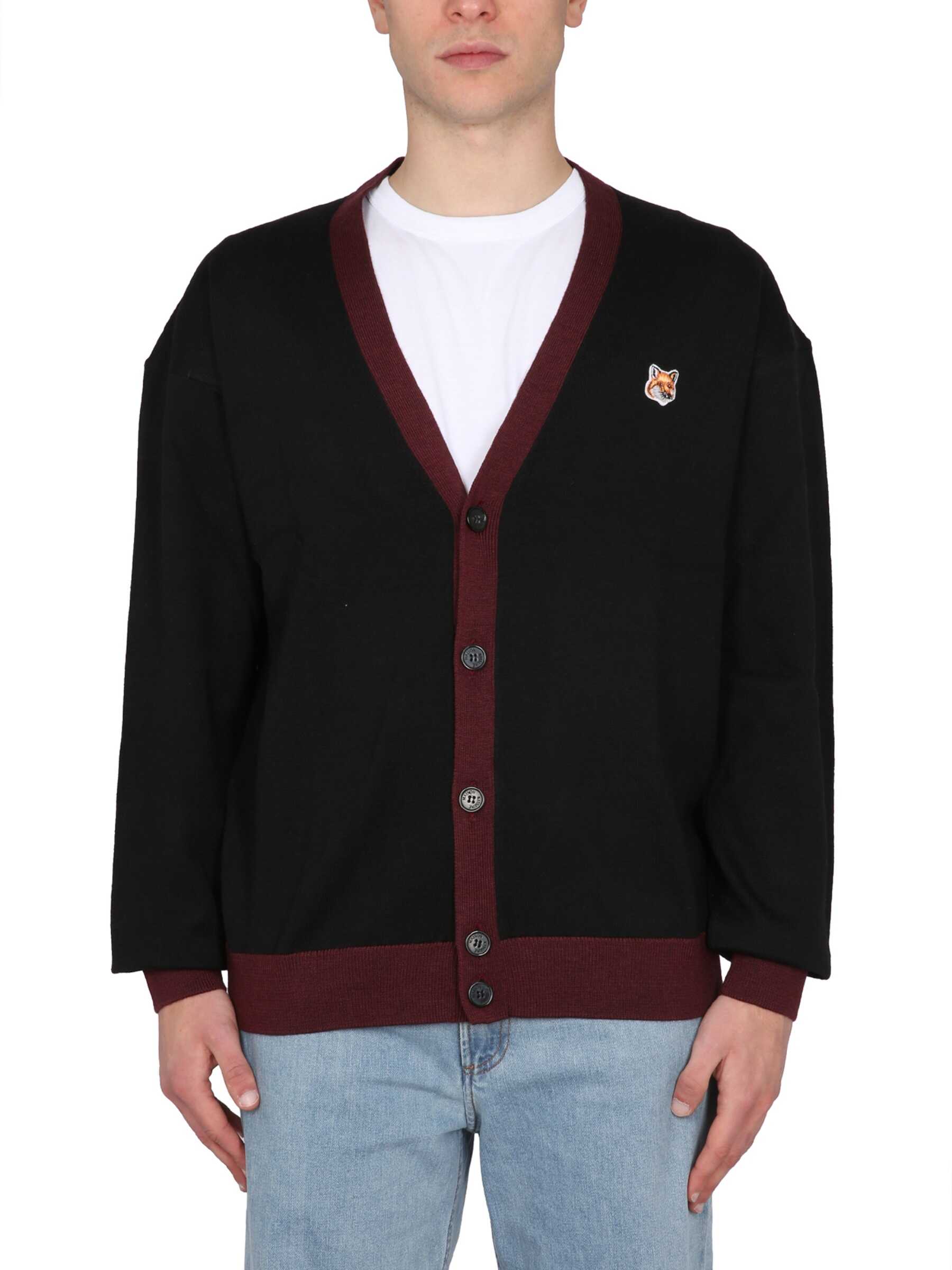 MAISON KITSUNÉ Two-Tone Fox Head Patch Cardigan BLACK