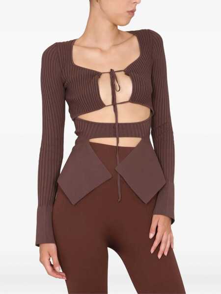 Bluze ANDREADAMO Ribbed Tops BROWN Femei (BM 9627320) 3