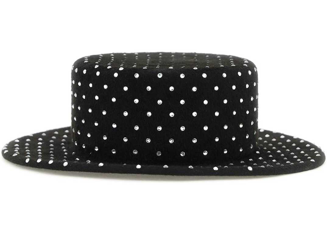 RUSLAN BAGINSKIY Canotier Hat With Rhinestones BLACK