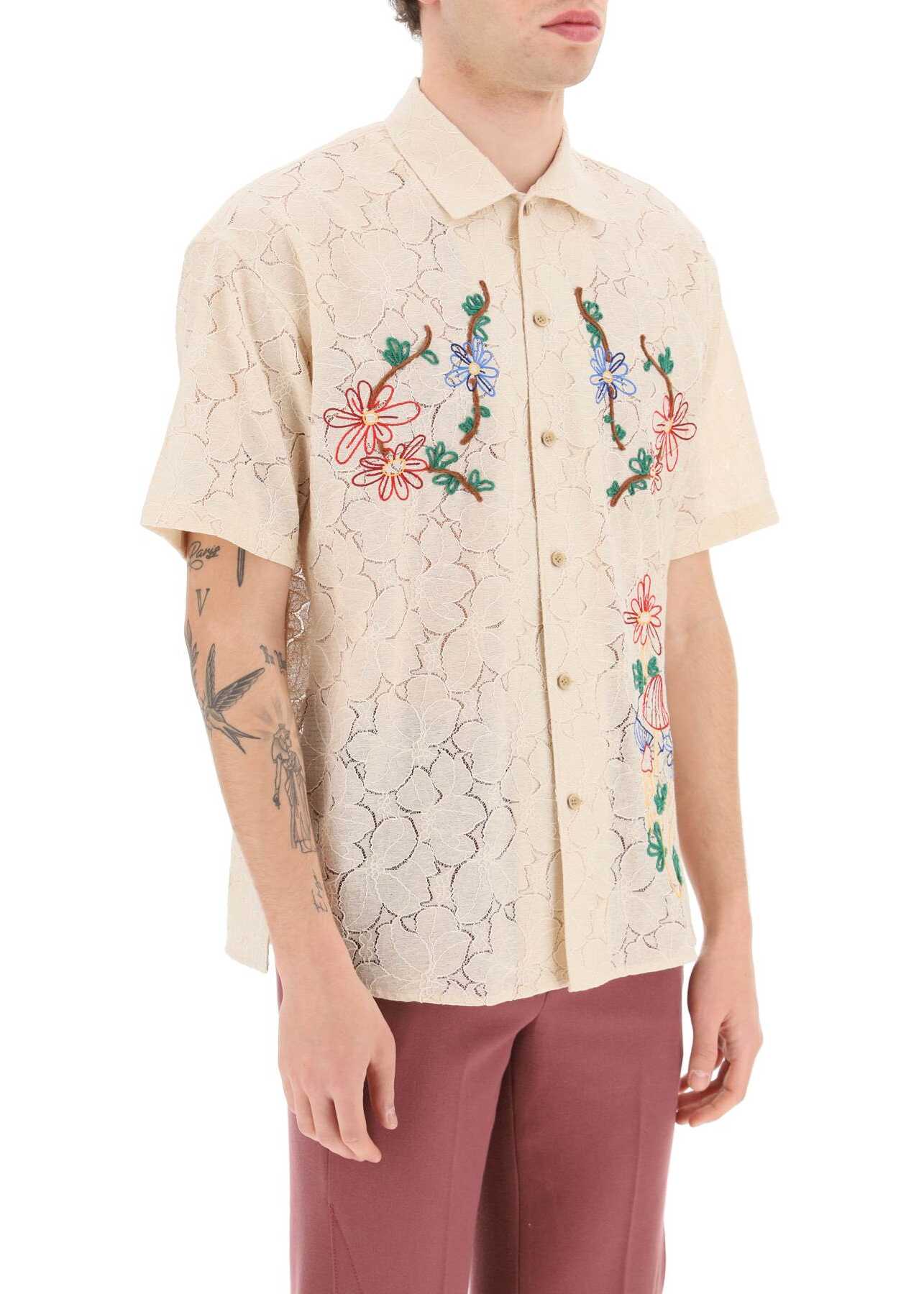 ANDERSSON BELL Lace Shirt Featuring Embroidered Flowers And Mushrooms ECRU