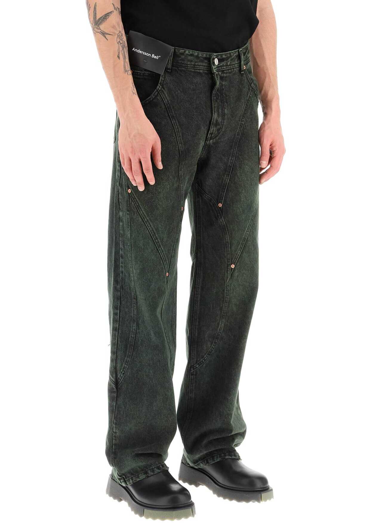 ANDERSSON BELL Lived-In Effect Wide Leg Jeans DARK GREEN