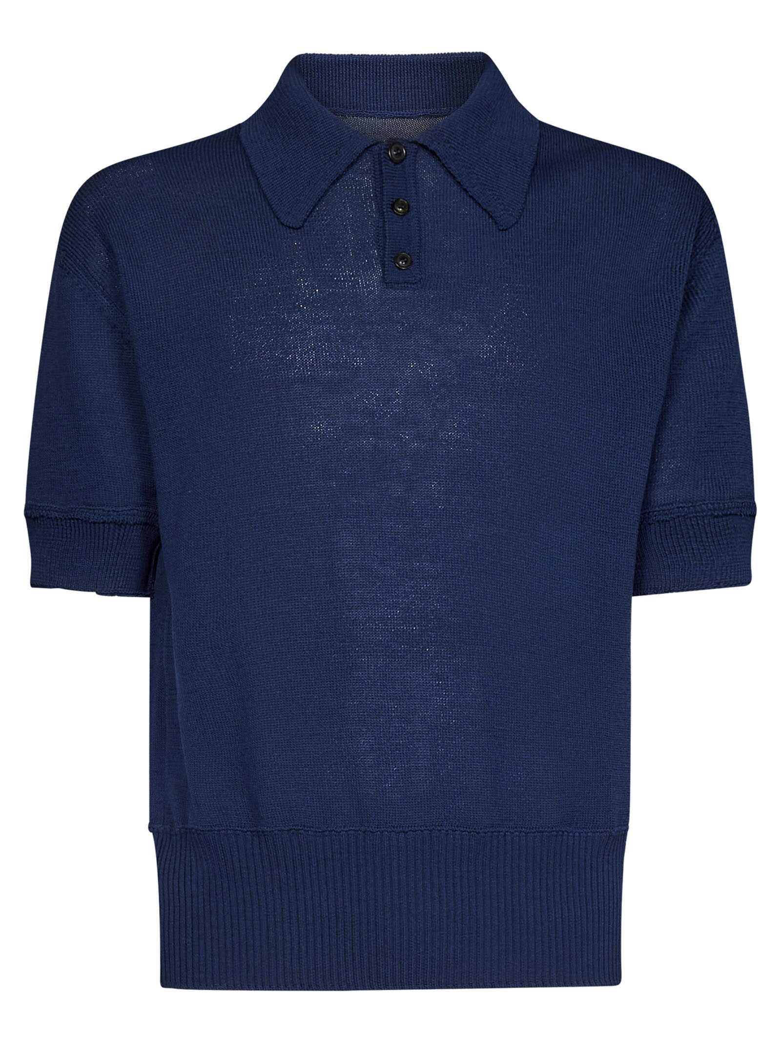 Maison Margiela Wool blend polo shirt with iconic back stitching Blue