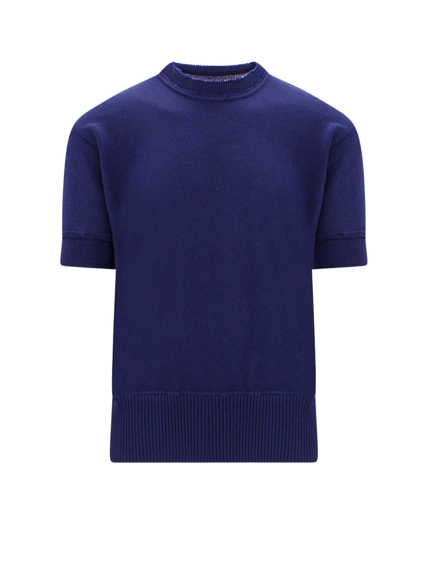 Maison Margiela Wool blend t-shirt with iconic back stitching Blue