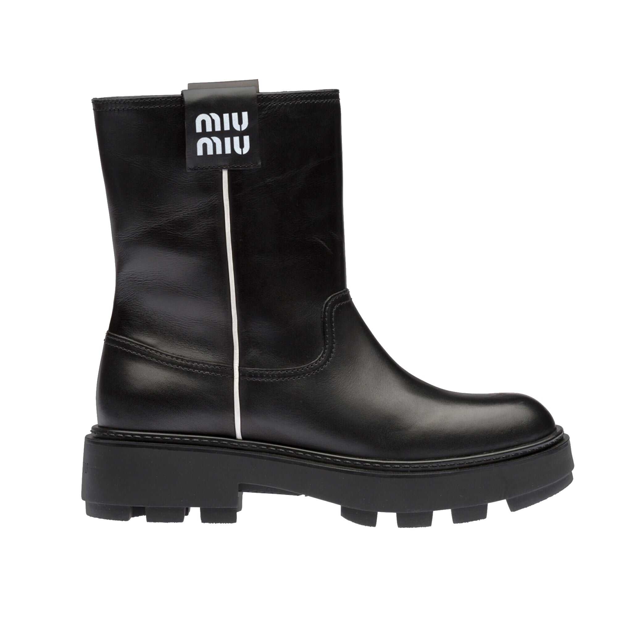Miu Miu Leather Logo Boots Black