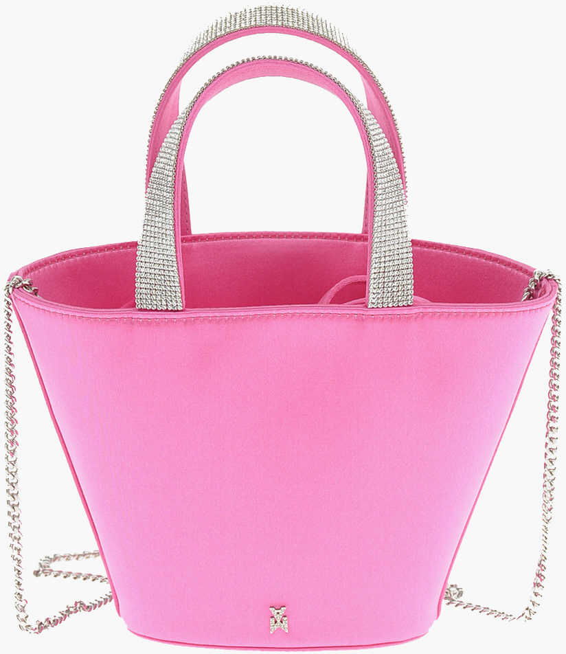 AMINA MUADDI Silk Satin Rih Bucket Mini Handbag With Crystal Detailing Pink
