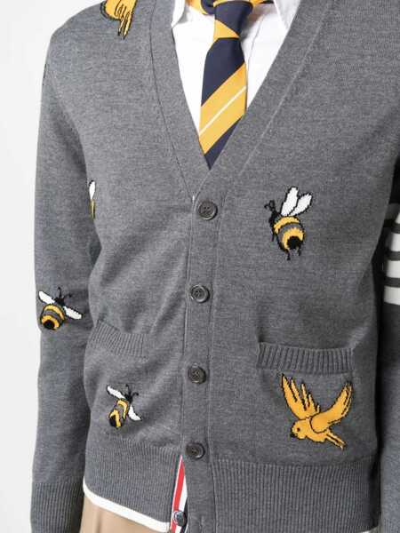 Cardigane Thom Browne Cardigan With Birds And Bees Inlays GREY Barbati (BM 9693671) 5