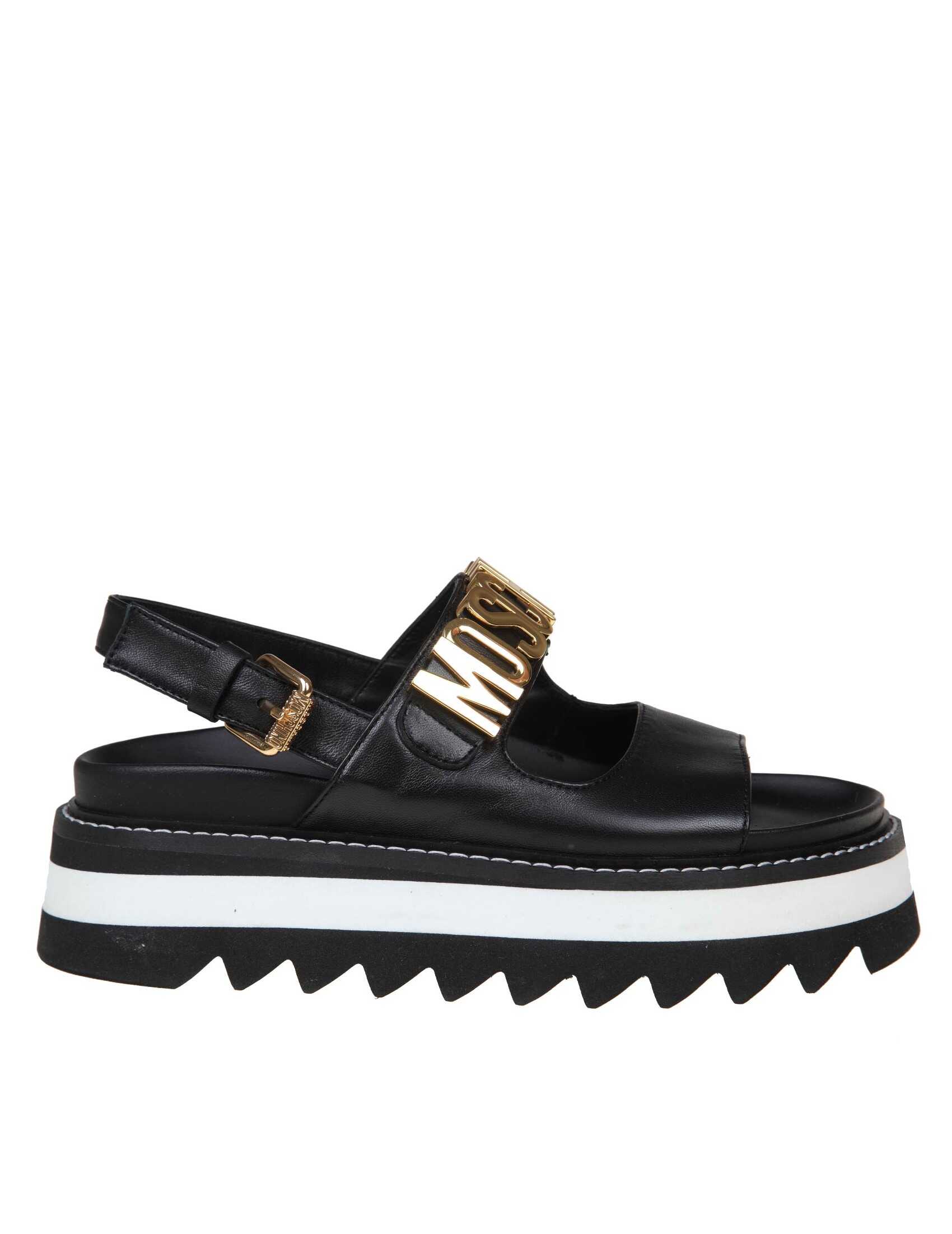 Moschino shark65 sandals in nappa leather with logo lettering Black