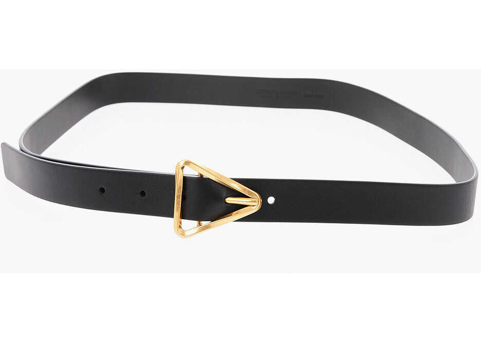 Curele Bottega Veneta Metal Buckle Triangle Leather Belt 30Mm Black Femei (BM 9701201) 2