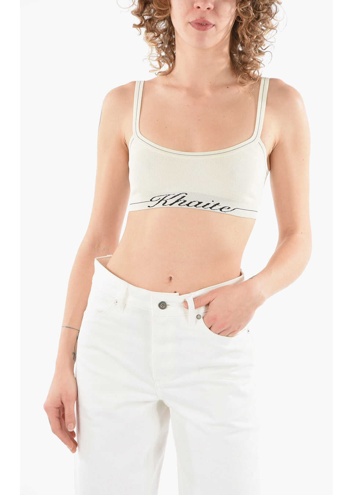 Khaite Stretched-Woven Cropped Top With Lettering Logo White