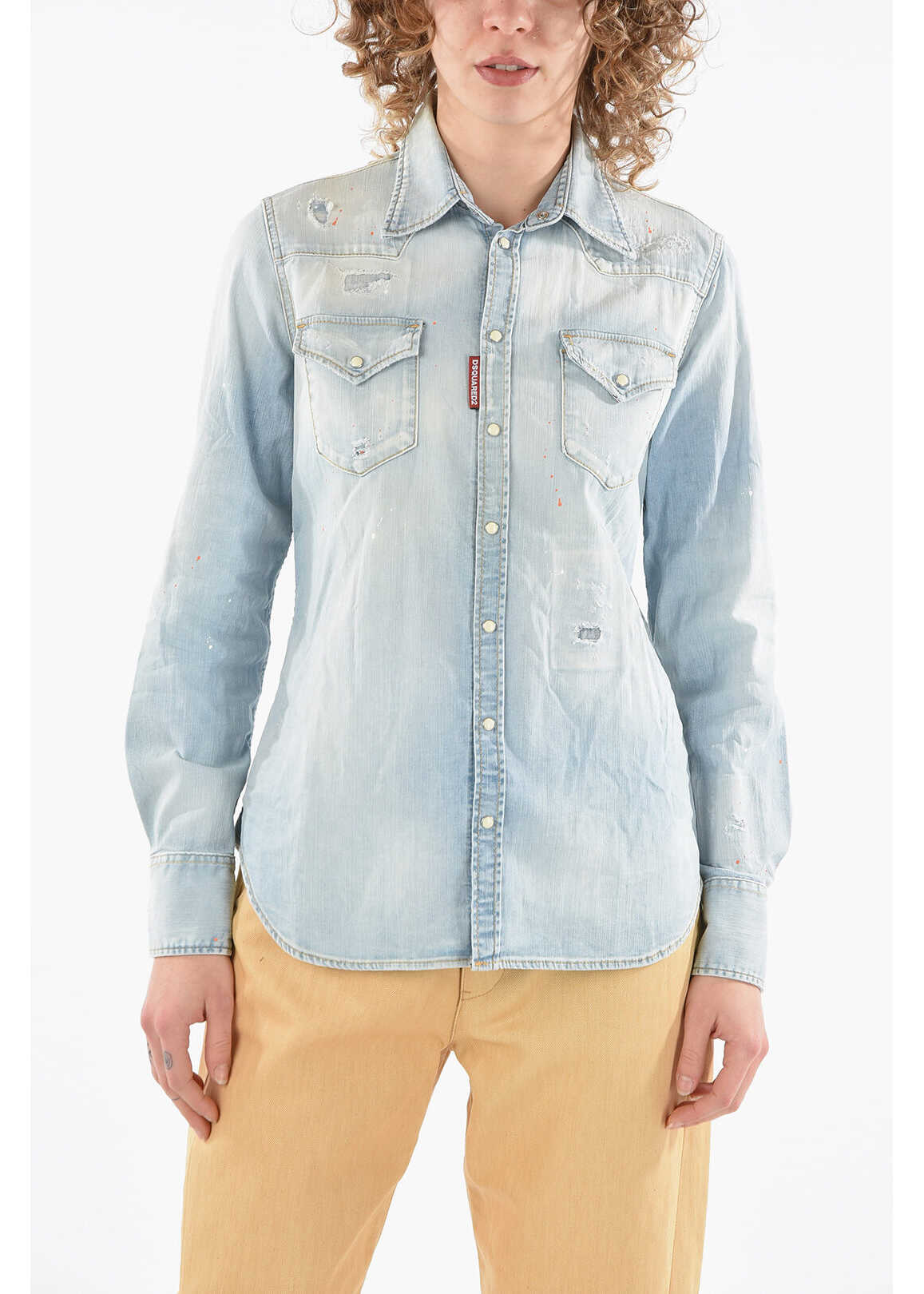 DSQUARED2 Bleached Denim Western Shirt Light Blue