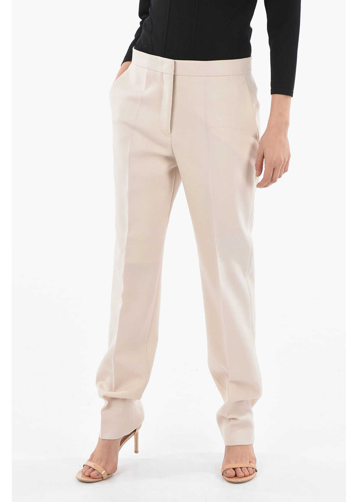 Jil Sander Wool Cigarette Trousers With 1 Pleat Beige