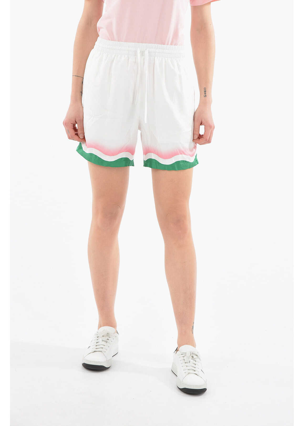 Casablanca Le Jeu De Ping-Pong Silk-Twill Shorts With Contrasting Trico White