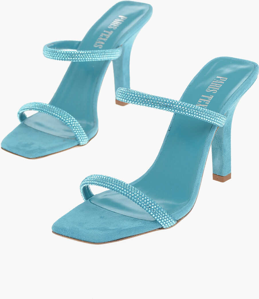Paris Texas Suede Holly Linda Stiletto Mules With Crystal Decoration 10C Light Blue