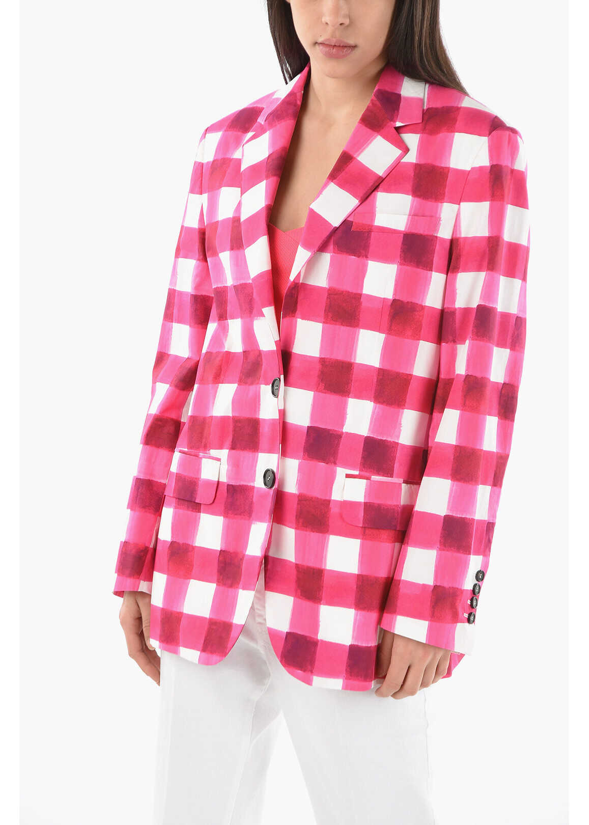 MSGM Half Lined Single Breasted Checkered Blazer Pink