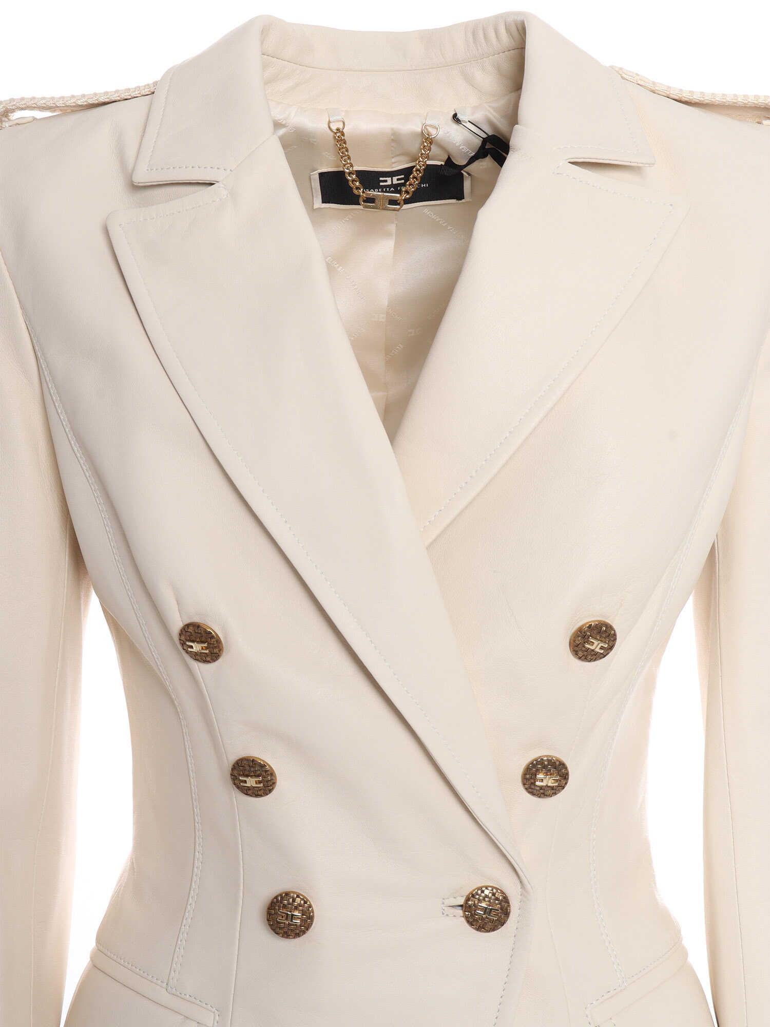 Elisabetta Franchi Double-breasted leather jacket White