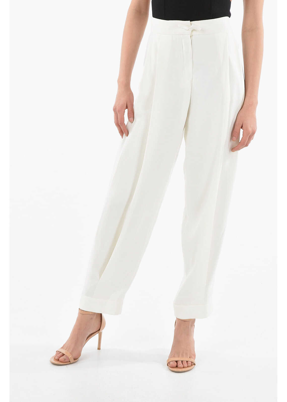 Armani Emporio Icon Loose-Fitting Double-Pleated Pants With Rolled- White