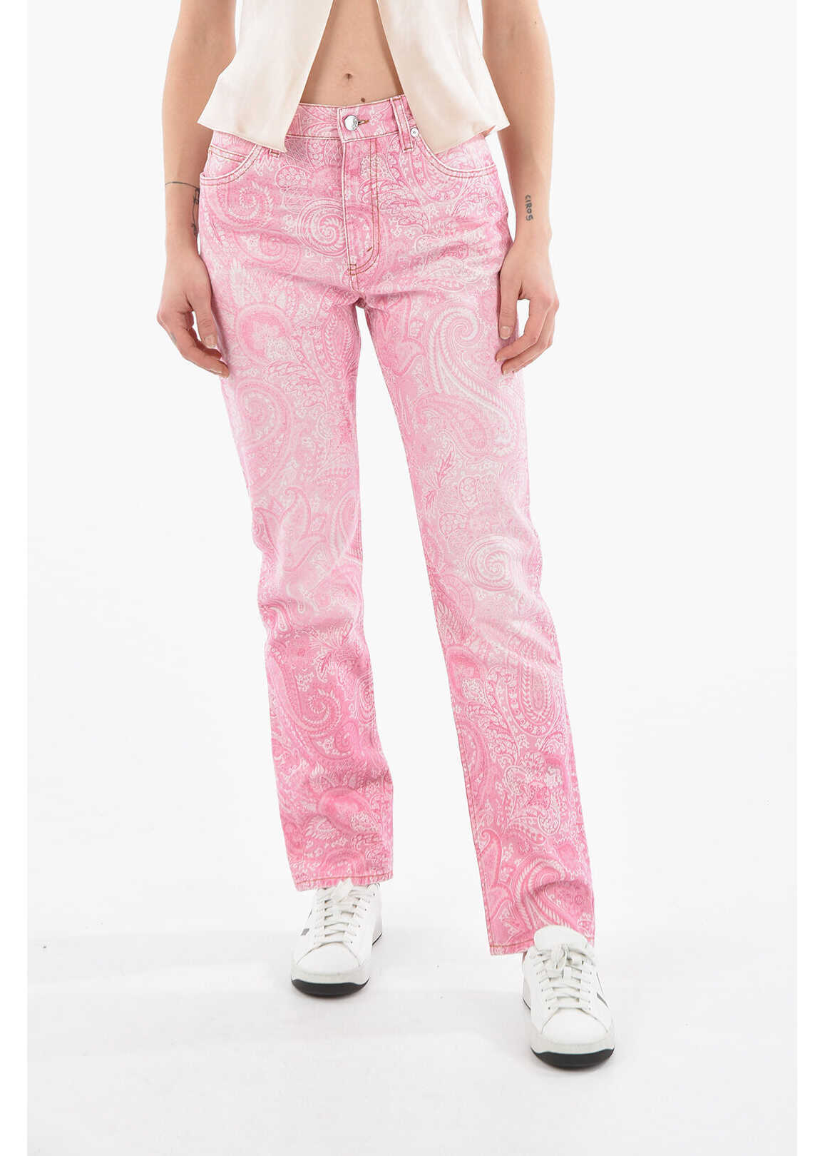 ETRO Straight-Leg Denims With Iconic Paisley Motif 18Cm Pink