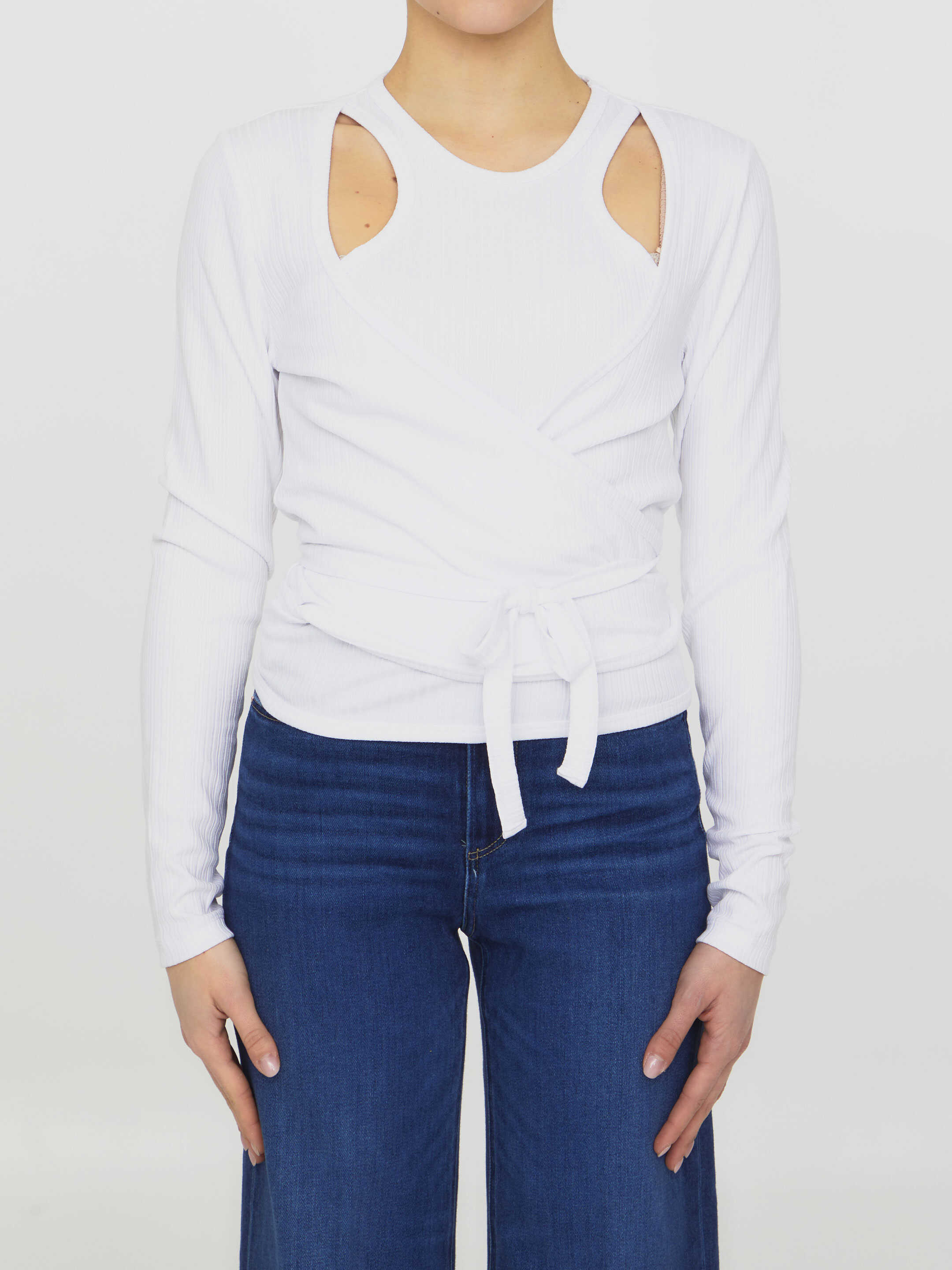 Ganni Jersey Wrap Blouse WHITE