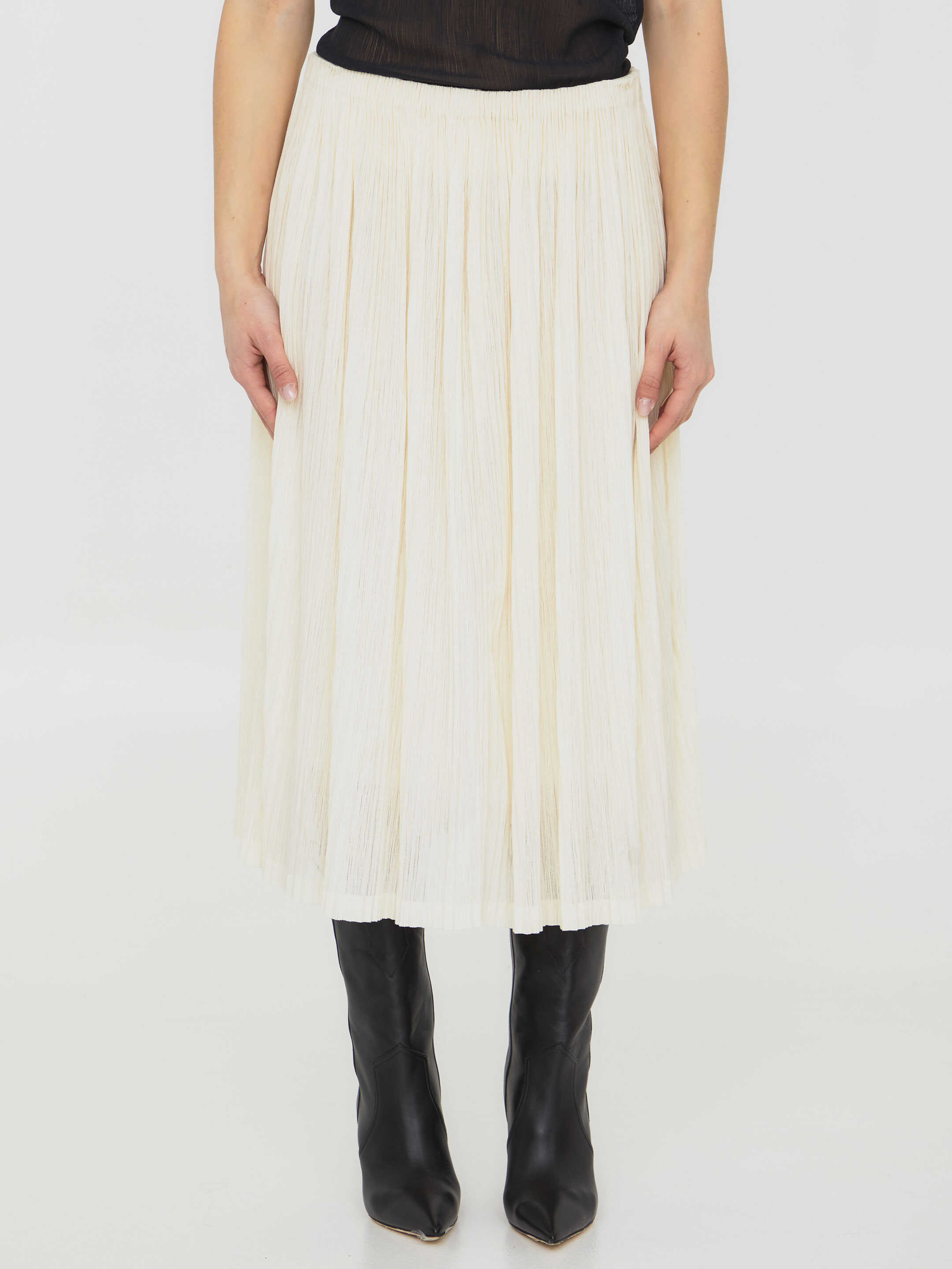 Jil Sander Pleated Midi Skirt Ivory