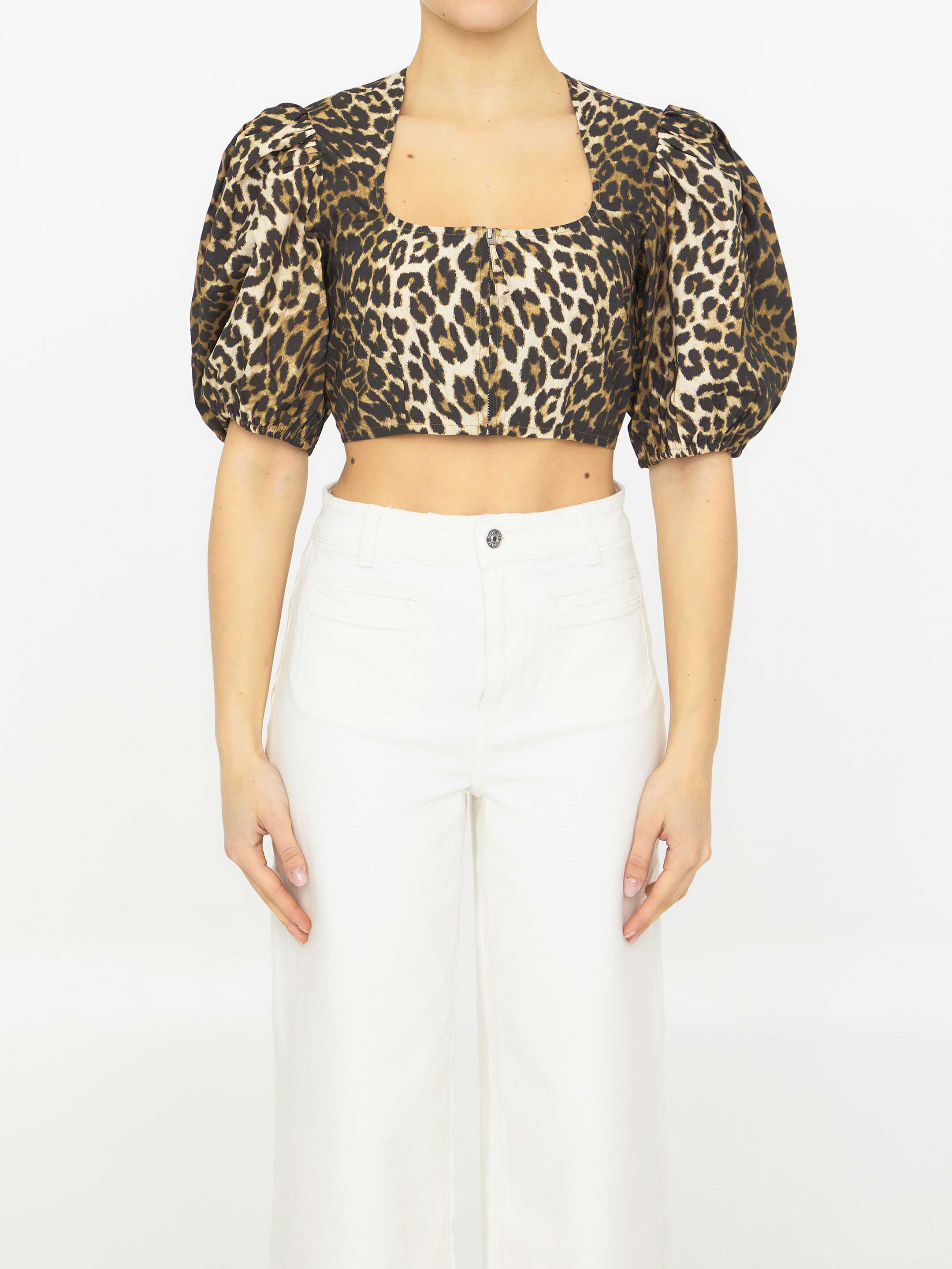 Ganni Leopard-Print Top MULTICOLOR