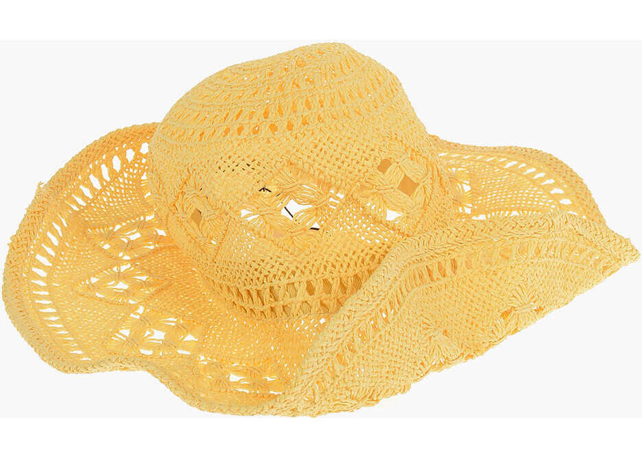 RUSLAN BAGINSKIY Crochet-Straw Hat With Curled Brim Yellow