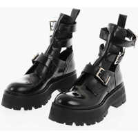 Bocanci casual 3 Buckle Cut-Out Leather Booties 6Cm Femei