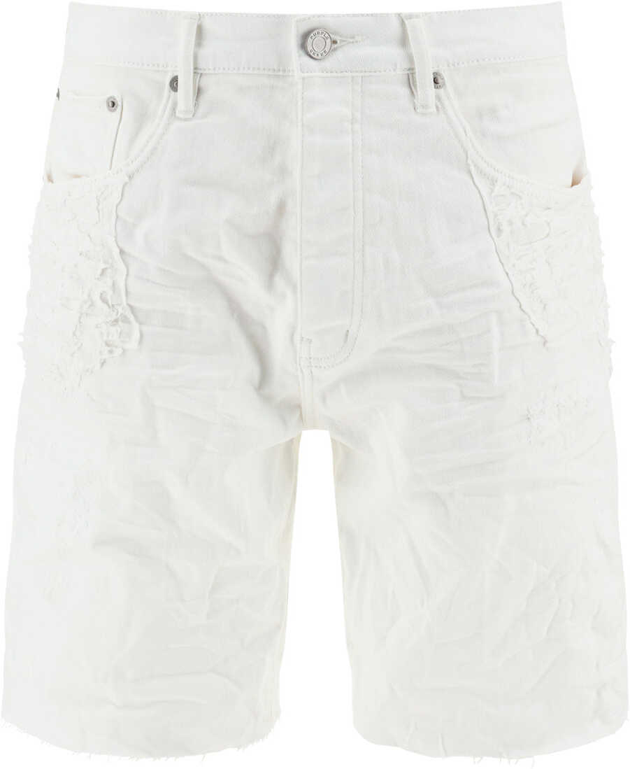 PURPLE BRAND Denim Shorts WHITE QUILTED DESTROY POCKET