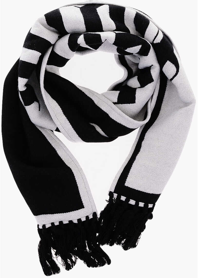 Palm Angels Wool And Cotton Macro Logo Scarf Black & White