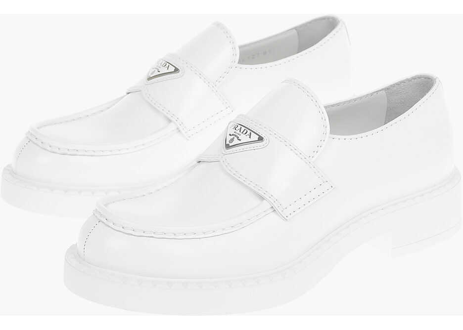 Prada Leather Chocolate Loafers With Robber Soles White